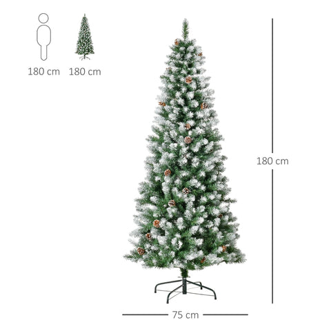 Rootz Artificial Christmas Tree - Snow-Covered Branches - Decorative Cones - Realistic Appearance - 180cm x 75cm - 630 Tips - 37 Cones