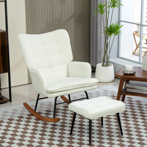 Rootz Rocking Chair with Matching Footstool - Nursery Chair - Reading Chair - Padded Seat - 64cm x 89cm x 90cm