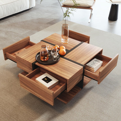 Rootz Modern Coffee Table - Stylish Centerpiece - Square Table - Versatile Storage - 78L x 78W x 36H cm