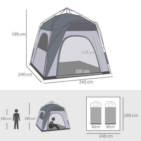 Rootz Family Camping Tent - Domo Tent - Pop-Up Tent - Waterproof & Lightweight - 2.4L x 2.4W x 1.99H m - Easy Setup & Well Ventilated