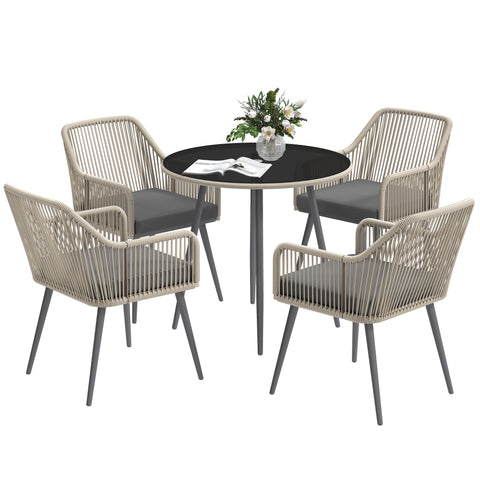 Rootz Garden Furniture Set - Outdoor Patio Set - Braided Rattan - Comfort Cushions - 54cm x 65cm x 80cm Chair & Ø80cm x 74cm Table
