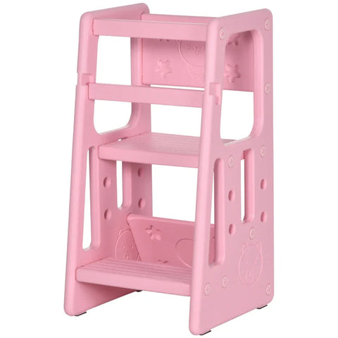 Rootz Learning Tower - Height Adjustable - Easy to Clean - Non-Slip - Child-Safe Plastic - Pink - 47x47x90 cm