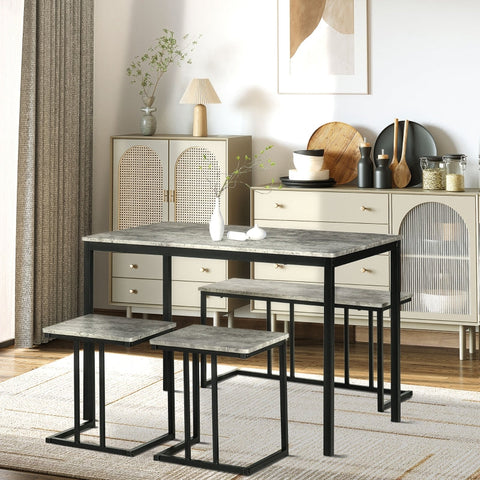 Rootz Compact Kitchen Table Set - Minimalist Dining Set - Space-Saving Furniture - Metal Frame - 110x70x75cm Table, 86x35x45cm Bench, 40x35x45cm Stools