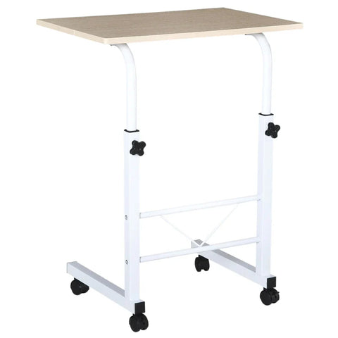 Rootz Side Table - Height-adjustable - Coffee Table - Mobile End Desk With Wheels - Parking Brakes - C-tables - Chipboard - Steel - Iron - Plastic - White - 60 x 40 x 68-78 cm