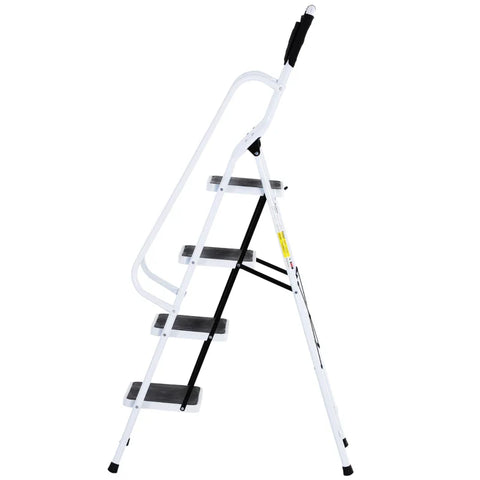 Rootz Step Ladder - Household Ladder - Folding Ladder - Including Tool Holder - Non-slip - Railing - Black + Silver - 50 x 83 x 155 cm