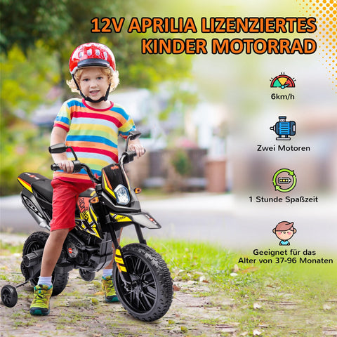 Rootz 12V Kids Motorcycle with Training Wheels - Electric Ride-On - Children Motorbike - Smooth Ride - 106.5cm x 56cm x 80cm