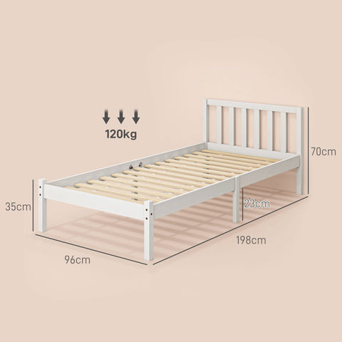 Rootz Solid Wood Bed Frame - Single Bed - Children's Bed - Underbed Storage - 198L x 96W x 70H cm
