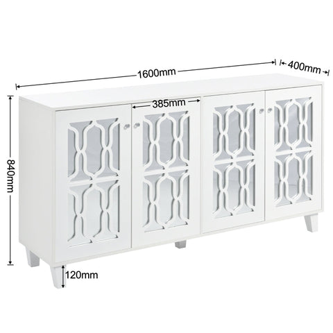 Rootz Mirrored Sideboard - Buffet Cabinet - Storage Cupboard - Elegant Design - 160L x 40W x 84H cm