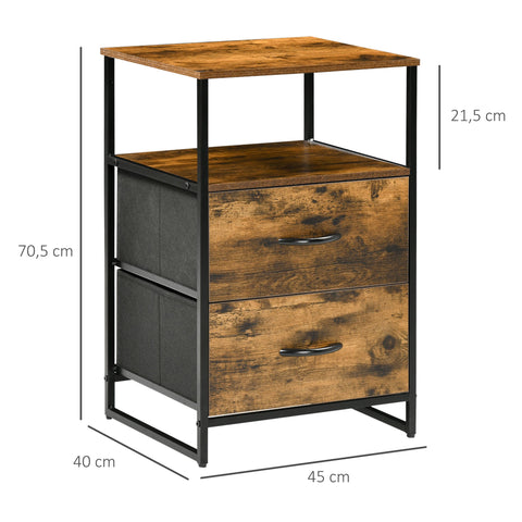Rootz Bedside Table - Side Table - Industrial Cabinet - 2 Fabric Drawers - 45 x 40 x 70.5 cm - Robust Wood & Metal Design