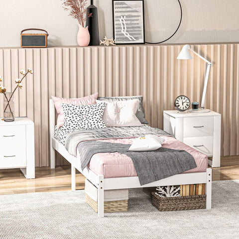 Rootz Single Bed Frame - Pine Wood Bed - Natural Wood Frame - Storage Space - 208cm x 96cm x 70cm - White Frame - Mattress Not Included