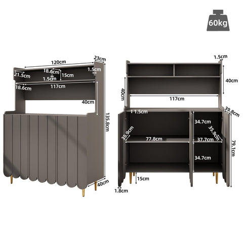 Rootz Modern Sideboard - Grey Storage Cabinet - Open Storage Shelf - Elegant Design - 120 x 40 x 150.8 cm