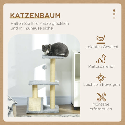 Rootz 72cm Cat Tower - Scratch Tree - Climbing Post - Protects Furniture - 40L x 35W x 72H cm - Grey