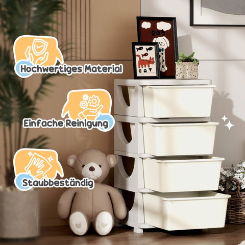 Rootz Kids Storage Boxes - Child-Friendly Drawers - Creamy White - Toy Organizer - 37cm x 37cm x 76cm