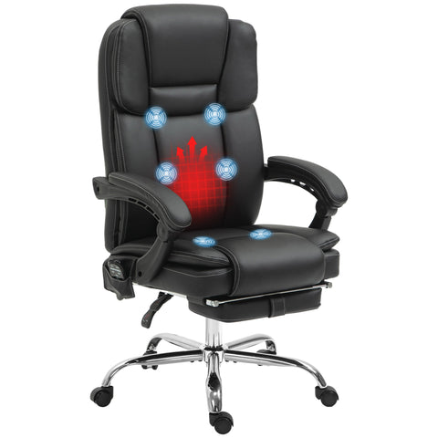 Rootz Adjustable Office Chair - Massage Chair - Ergonomic Chair - Heat & Massage Function - Faux Leather - 66cm x 67cm x 118-126cm, Black