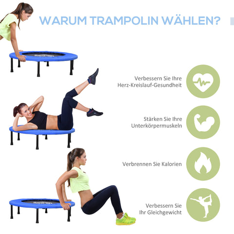 Rootz Fitness Trampoline – Mini Trampolines – Exercise Rebounder – Non-Slip Feet – 100kg Capacity – Ø91 x 22.5cm – Black+Blue