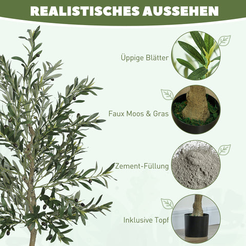 Rootz Decorative Artificial Olive Tree - Faux Plant - Silk Leaves - Low Maintenance - 180cm x Pot: Ø15cm x 12.5cm