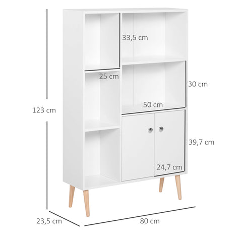 Rootz Scandinavian Bookshelf - White Storage Unit - Display Shelf - Modern Design - 80l x 23.5b x 123h cm
