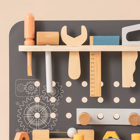 Rootz Wooden Tool Bench for Kids - Toddler Workbench - Children's Tool Set - Educational & Fun - Safe Materials - Complete Tool Set - 61 x 35,5 x 76 cm