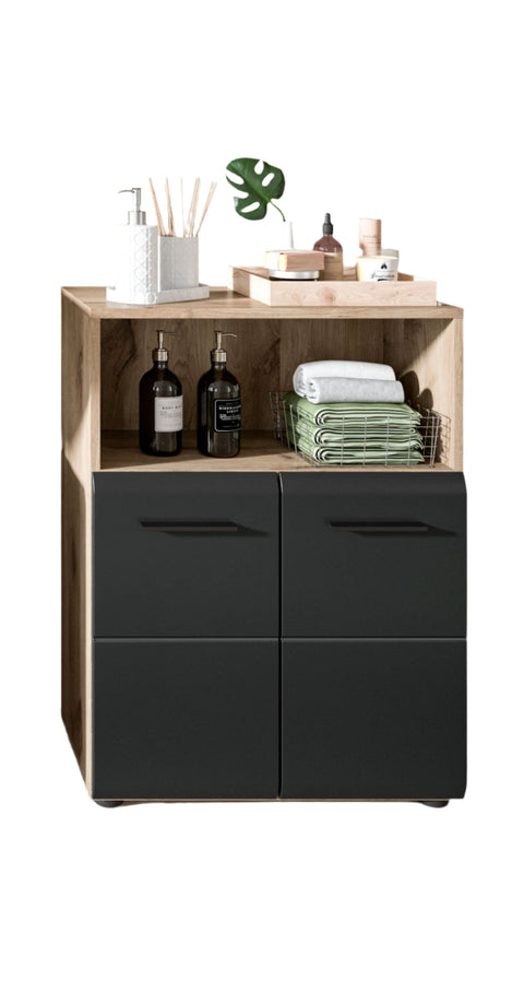 Rootz 3-Piece Bathroom Set - Vanity Unit - Mirror Cabinet - Ample Storage - 135cm x 185cm x 30cm - Black and Brown Finish