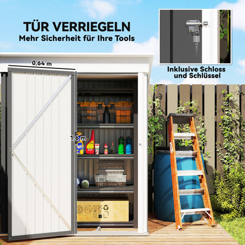 Rootz Garden Shed - Outdoor Tool Storage - Metal Storage House - Weatherproof, Lockable, Adjustable Shelves - 161x95x181 cm, Grey
