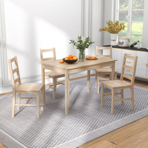 Rootz 5-Piece Dining Table Set - Dining Room Furniture - Pine Wood Dining Set - Space-Saving Design - High-Quality Materials - Floor Protection - Table: 118L x 73W x 75H cm, Chair: 41.5L x 46D x 90H cm