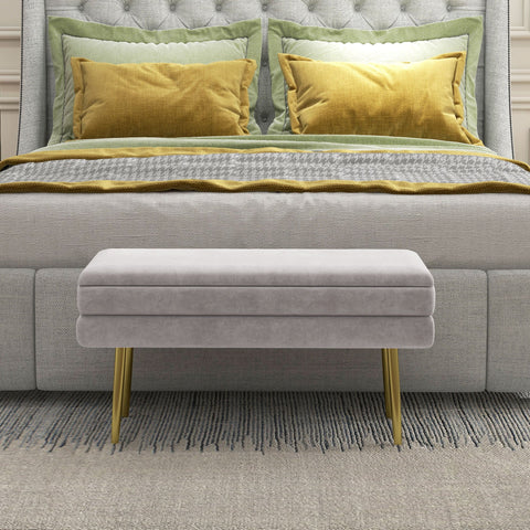 Rootz Bank Chest - Velvet Seat Bench - Storage Ottoman - Steel Legs - 79.5l x 37.5b x 43h cm - Elegant Storage Solution