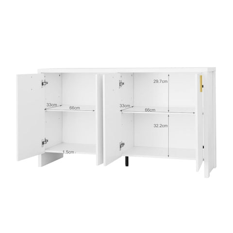 Rootz Minimalist Sideboard - Modern Storage Unit - Elegant Cabinet - Adjustable Dividers - White & Gold - 140L x 38W x 80H cm