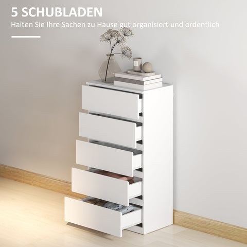 Rootz ATIDS Sideboard - Chest of Drawers - Storage Unit - 5 Drawers - Versatile White Design - 55cm x 34cm x 100cm