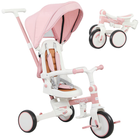 Rootz Children's Drei Bike - Changeable Baby Buggy - Adjustable Tricycle - 5-in-1 Design - Secure Ride - Pink and White - 96.5cm x 49cm x 101cm