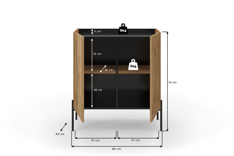 Rootz Chest of Drawers - Storage Cabinet - Dresser - Easy-Care Surfaces - 80x91x40 cm - Brown and Black