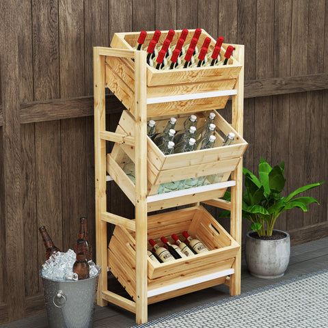 Rootz Beverage Crate Shelf - Wooden Storage Stand - 3-Tier Box Organizer - Natural Spruce Wood - 56 x 32 x 112 cm - Ideal for Parties & BBQs