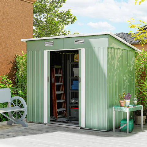 Rootz Equipment Shed - Garden Storage - Metal Device House - Outdoor Organizer - 2.3 m² - 207 x 130 x 182 cm - Green