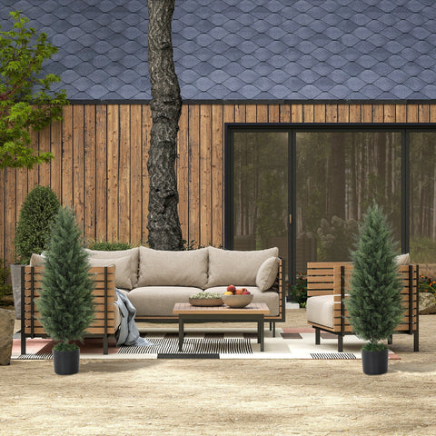 Rootz 2 Set Artificial Cypress Trees - Art Trees - Faux Plants - UV-Resistant - Cement Pot - 90cm Green - 831 Leaves, Ø33 x 90H cm