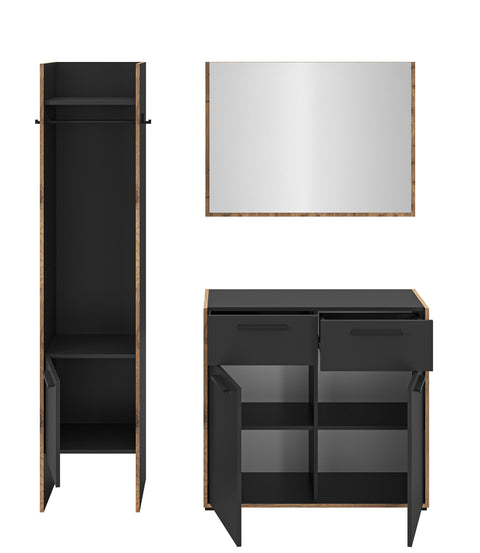 Rootz Wardrobe Combination - Narrow Wardrobe - Chest of Drawers - Stylish Design - 152cm x 189cm x 37cm