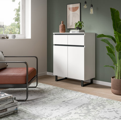 Rootz Chest of Drawers - Storage Cabinet - Organizer - Ample Storage - 80x99x36 cm - White and Black