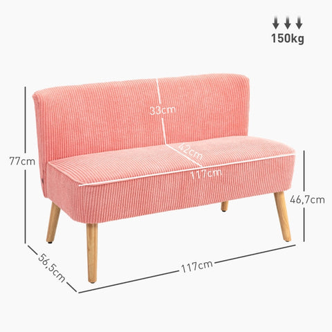 Rootz 2-Seater Sofa - Small Couch - Elegant Loveseat - Comfortable Padding - 117cm x 56.5cm x 77cm