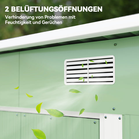 Rootz Equipment Shed - Garden Storage - Metal Device House - Outdoor Organizer - 2.3 m² - 207 x 130 x 182 cm - Green
