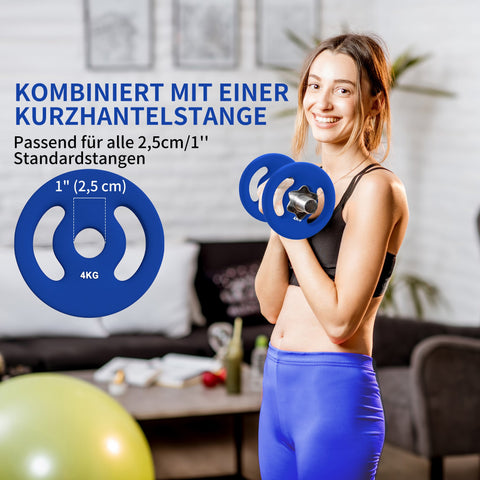 Rootz 2 x 4kg Weight Plates - Dumbbell Weights - Training Discs - Practical Handles - Ø18 x 3H cm - Durable & Plastic Covered