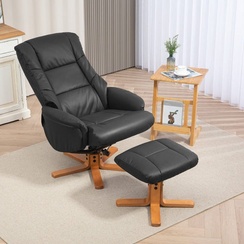 Rootz Relaxation Chair with Stool - TV Armchair - Recliner - Faux Leather - Natural Wood Frame - 71cm x 84cm x 102cm