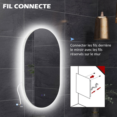 Rootz Oval LED Bathroom Wall Mirror - Vanity Mirror - Illuminated Mirror - Adjustable Brightness - 81 x 51 cm - Touch Sensitive Switch