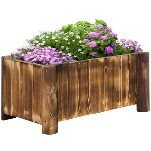 Rootz Jardinière on Stand - Flower Basin - Raised Planter Box - Rustic-Chic Elegance - 70L x 35W x 30H cm - Charred Spruce Wood