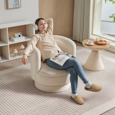 Rootz Rotatable Upholstery Chair - Modern Lounge Armchair - White Chair - 360° Swivel - 74cm x 74cm x 74cm