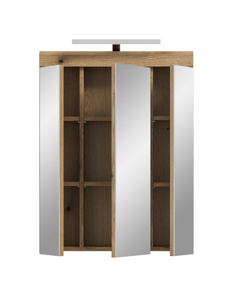 Rootz Brown Mirror Cabinet Set - Bathroom Light - Storage Solution - Modern Design - 60x79x18cm