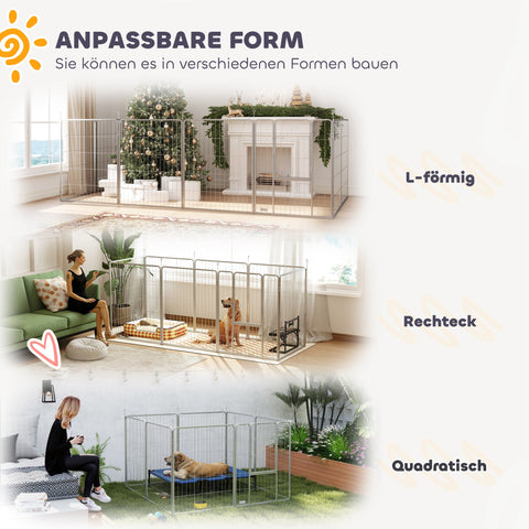 Rootz Pet Enclosure Dog Fence - Pet Playground - Customizable - Stainless Steel - 160x160x100 cm Square - 240x80x100 cm Rectangular