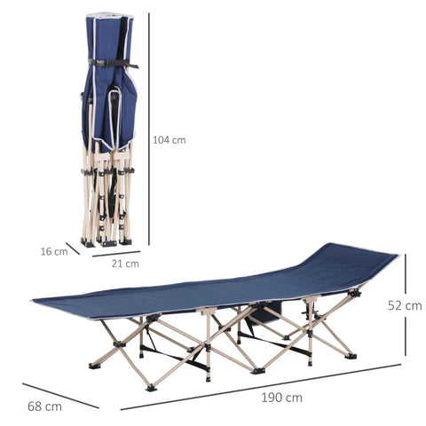 Rootz Camping Bed - Foldable - Weather Resistant - Includes Carrying bag - Blue - 190 cm x 68 cm x 52 cm