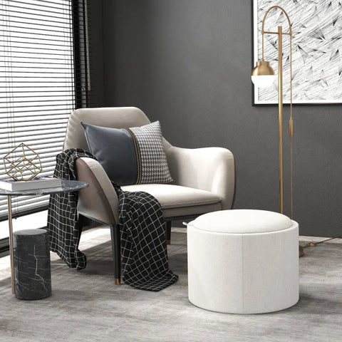 Rootz Stool - Upholstered Stool - Linen - Hidden Storage - Reversible Lid - Cream + Natural - 5.6cm x 56cm x 42cm