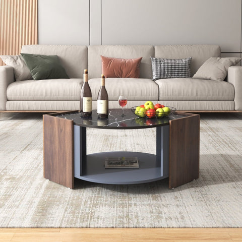 Rootz Black Marble Coffee Table - Elegant Coffee Table - Walnut Coffee Table - Durable & Stable - 96.5L x 63W x 40H cm