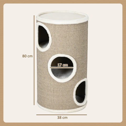Rootz Cat Scratching Barrel - Kitty Condo - Cat Tree - Soft Plush - Sisal Rope - Sleep Cave - 38cm x 70cm - Brown