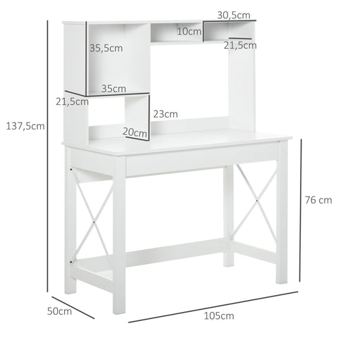 Rootz Desk with Storage - Bookshelf Desk - Modern Wooden Desk - Shelves for Organization - 105 x 50 x 137.5 cm - White