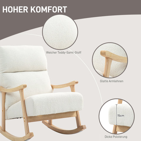 Rootz Rocking Chair - Velvet Chair - Ergonomic Chair - Max Comfort - 65W x 90D x 98H cm - White-Brown